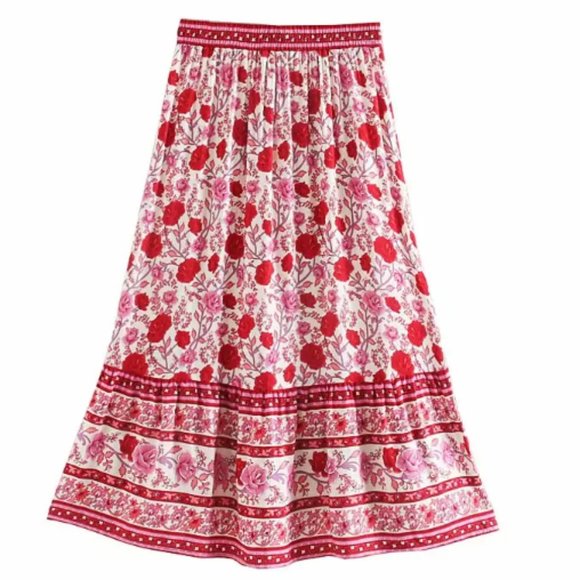 Rose Charm Boho Floral Print Midi Skirt - Picture 5 of 15